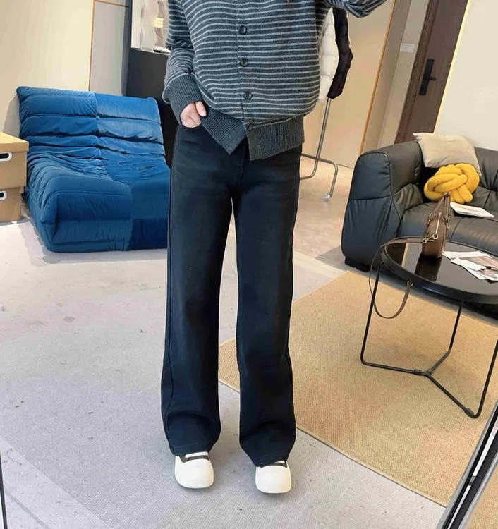 【黑色直筒】黑色冬季加绒显瘦窄版直筒裤保暖休闲百搭时尚  N925