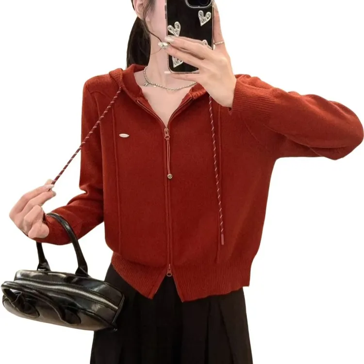 立领毛衣外套女装冬季新款修身内搭打底衫设计感短款针织开衫上衣