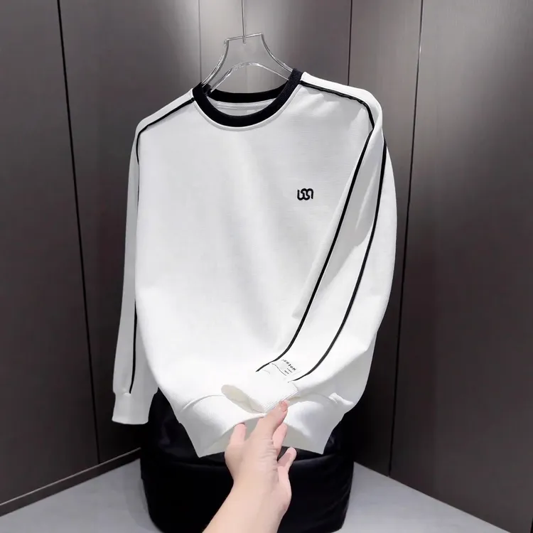 韩版卫衣男春秋款2025新款条纹男士上衣圆领长袖休闲打底衫男潮流