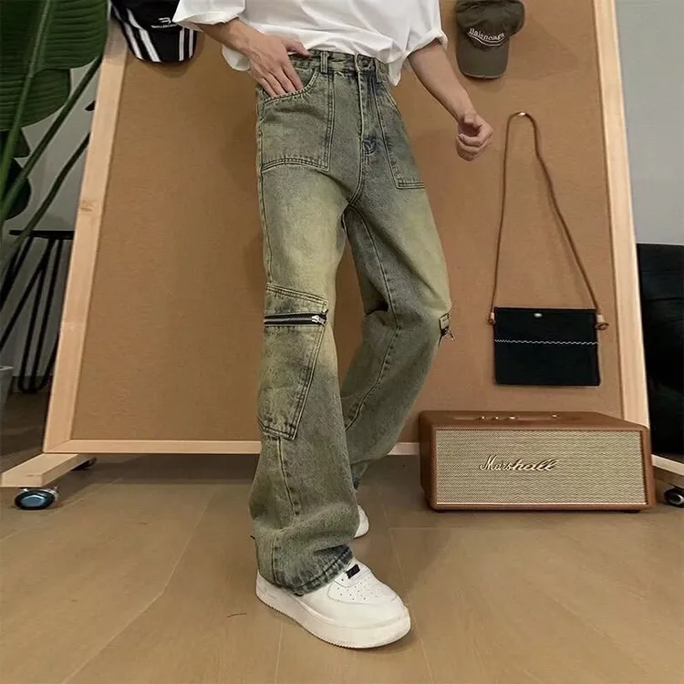 【美式牛仔裤】复古工装牛仔裤春秋设计感小众宽松直筒高街阔腿裤