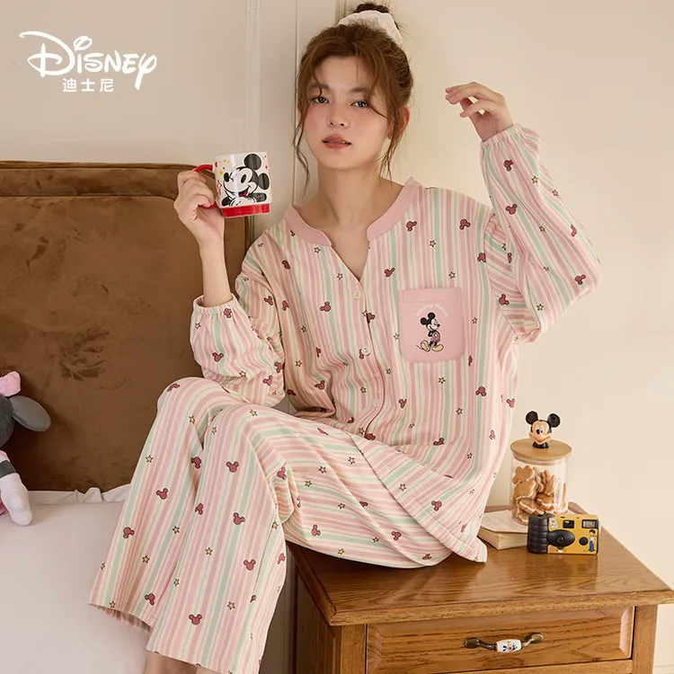 Disney迪士尼羊绒蚕丝女睡衣秋冬开衫甜美休闲舒适家居服套装0174