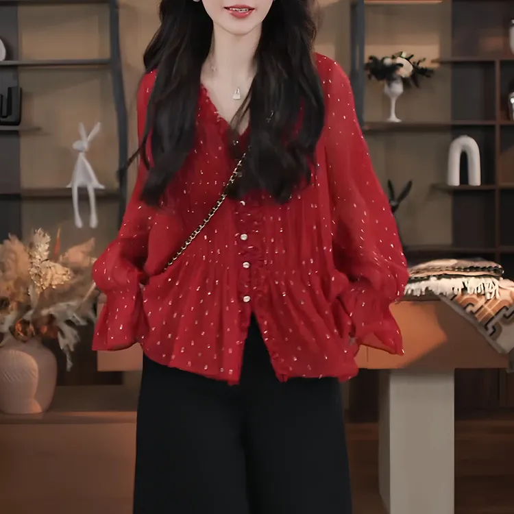 兹伊翰【红色流年】2026秋冬季新款高级感显瘦衬衫女士气质时尚衬衣