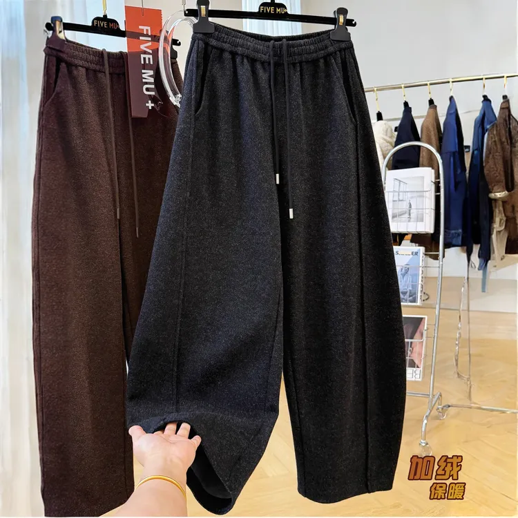 版型超好看的裤子慵懒风松弛感独特休闲裤女秋冬加绒呢子弯刀裤潮