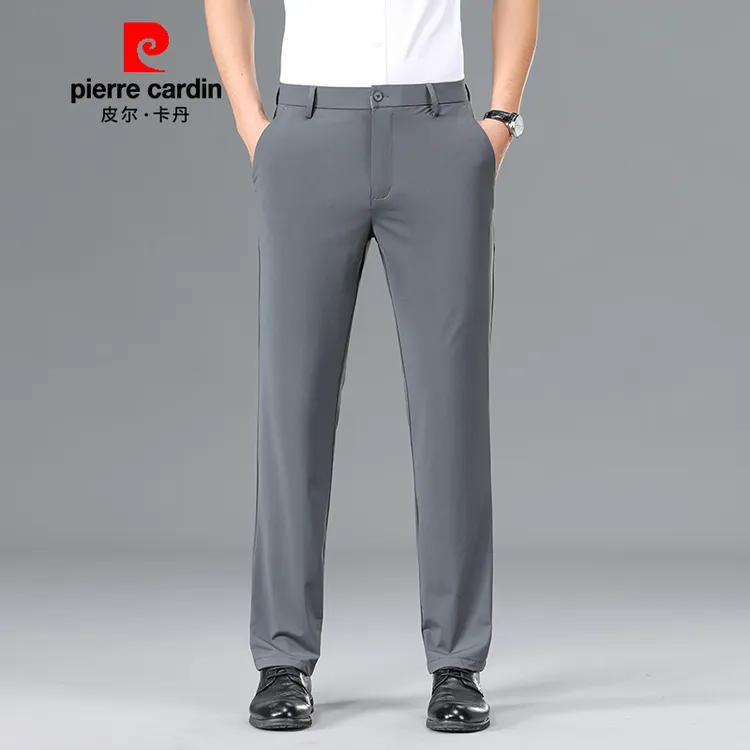 皮尔卡丹2025新款夏季桑蚕丝休闲裤男裤抗皱直筒长裤子爸爸装西裤