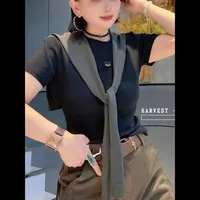 【玫瑰缘】欧货正版简约秋季百搭网红休闲简约时尚短袖披肩上衣