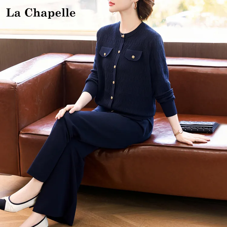 拉夏贝尔妈妈装秋装小香风针织两件套中老年女装秋季小衫上衣套装