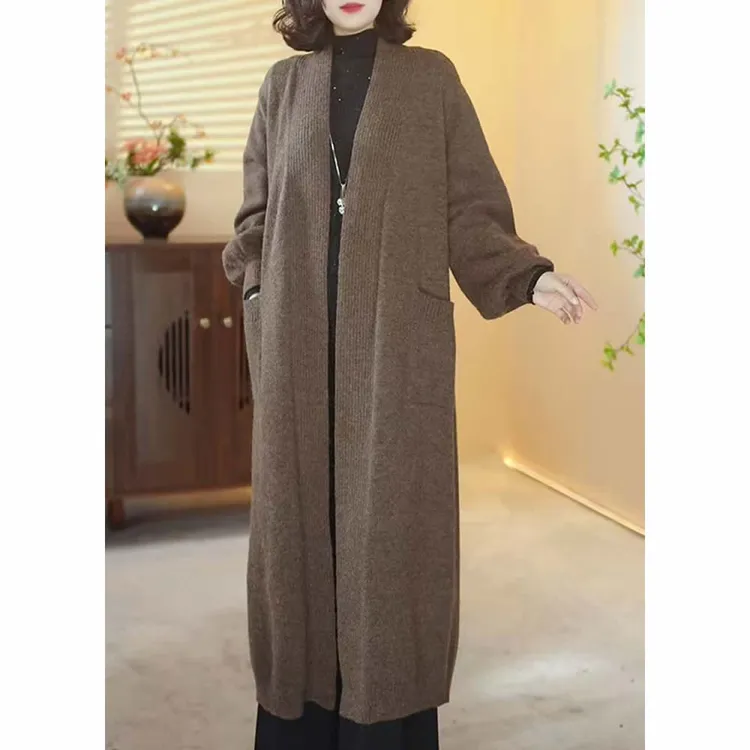 【X221】2025新款时尚百搭宽松气质显瘦针织中长款外披