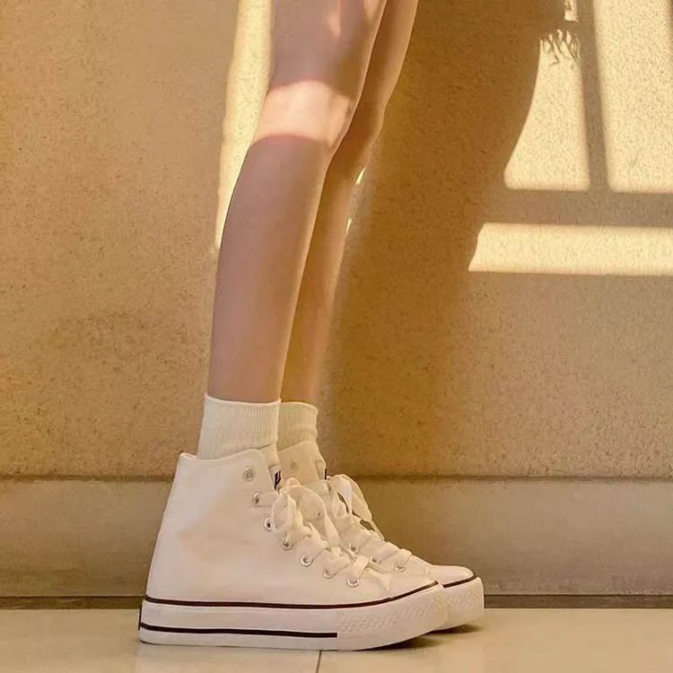 拉萨发货西藏包邮春季高帮帆布鞋女生白色学生韩版休闲鞋板鞋