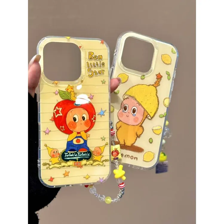 夏日小清新柠檬苹果头套星星人适用iPhone16promax苹果15手机壳14