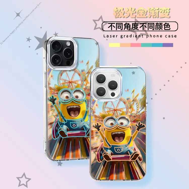 小黄人新款适用苹果iphone华为VIVO小米OPPO一加动漫极光金手机壳