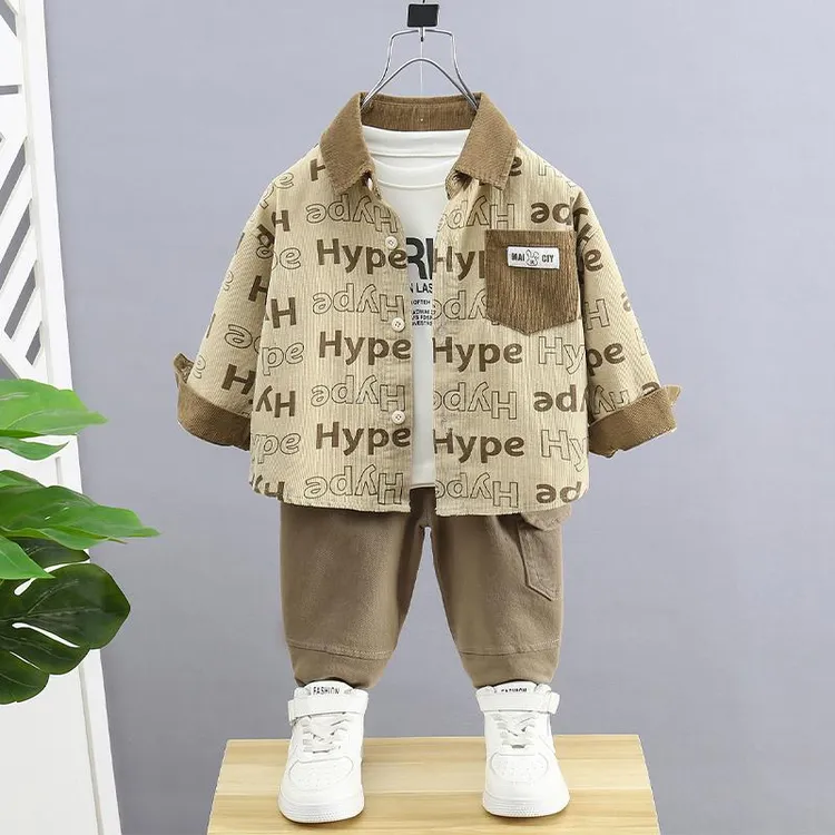 男童秋装套装2025新款儿童洋派韩版灯芯绒工装衣服宝宝春秋三件套