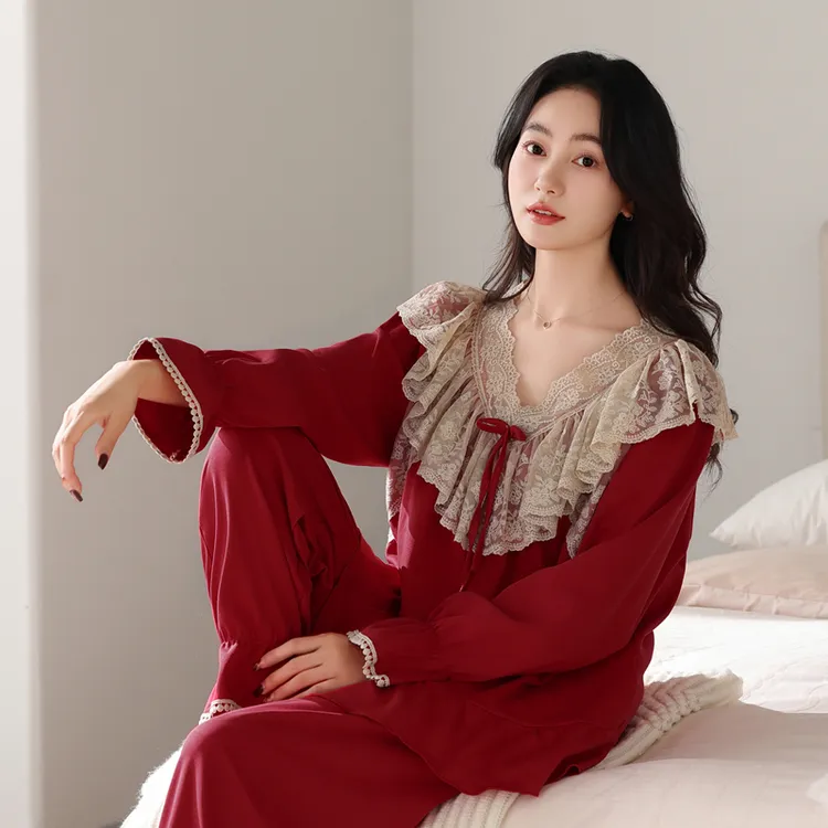 家居服女款爆款2025新款外穿春秋款红色秋季网红可出门居家服睡衣