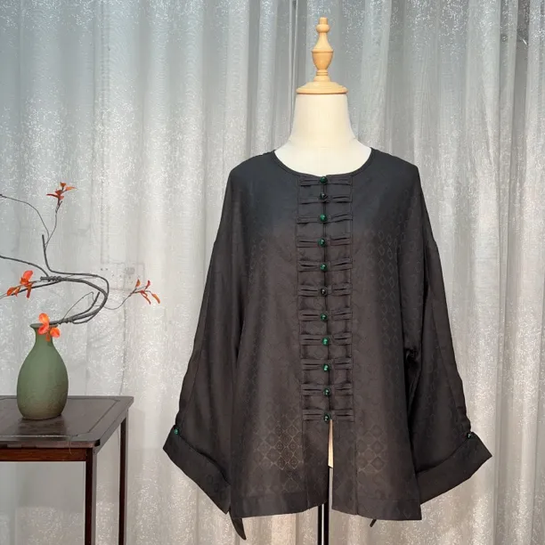 锦上锦 25新款 老料11粒扣对襟进经典高奢桑蚕丝香云纱对襟开衫