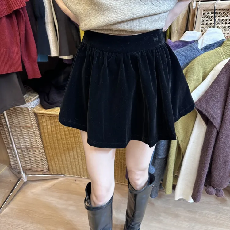 秋冬丝绒半身裙短裙蓬蓬裙女冬季高腰显瘦减龄