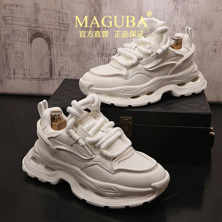 玛古芭老爹鞋男高级感痞帅轻奢透气小白鞋厚底增高简约舒适休闲鞋