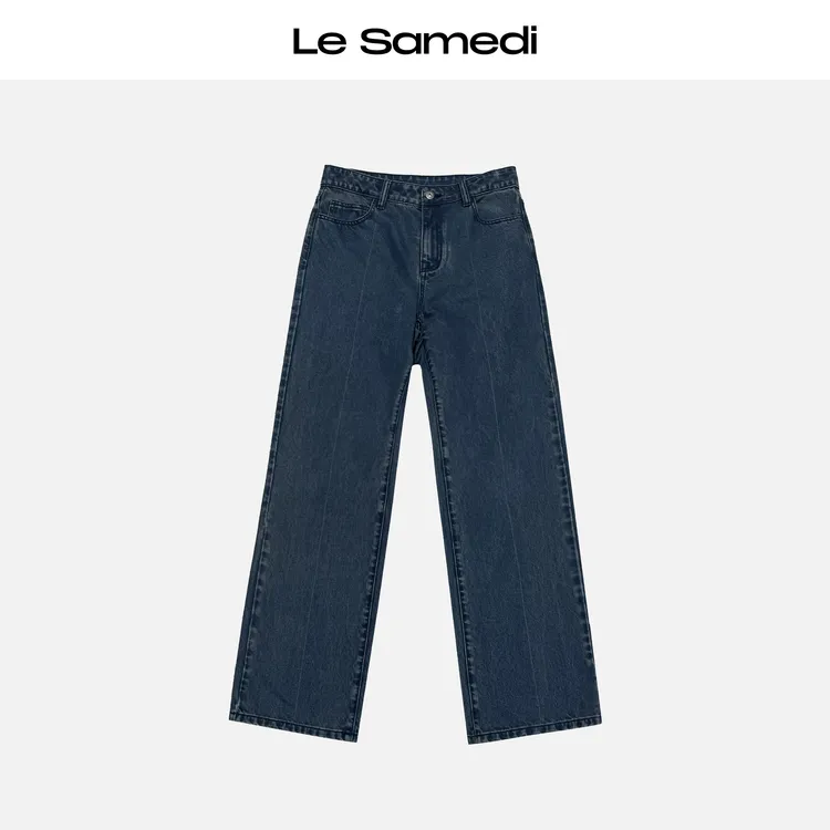 Le Samedi【蓝夜牛仔】月光幽蓝BOSSA特调怀旧色光挺缝线直筒牛仔裤