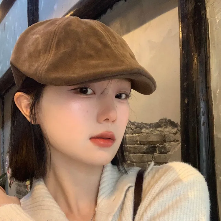 鹿皮绒前进帽子女秋冬时尚帽子女2025前进帽女款2025新款爆款