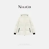 NILICO【雪绒冬日】中长款气质显瘦收腰连帽撞色点缀白鹅绒羽绒外套