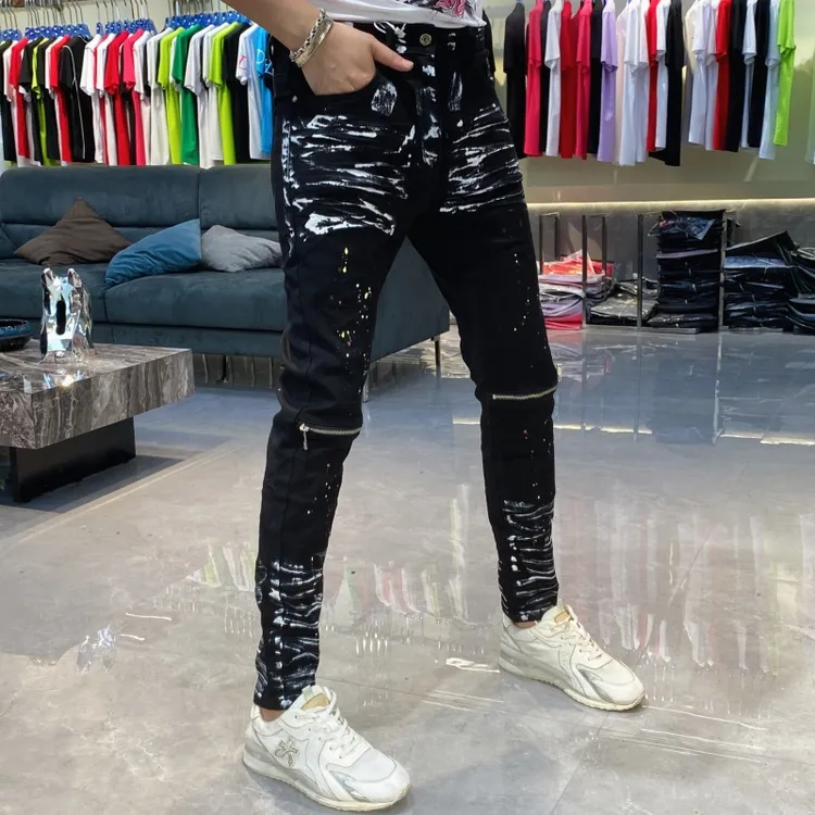 【也许家】新品男士春秋高端个性牛仔裤修身小脚黑色长裤MM83881