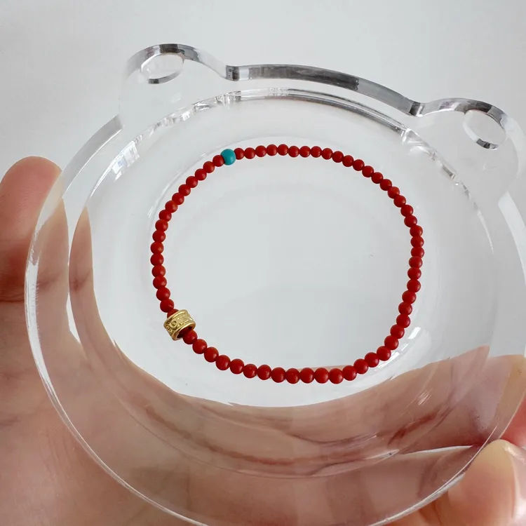 非金属仿珍珠手链 满肉圆珠柿子红2mm极细手串国风手串本命年礼物