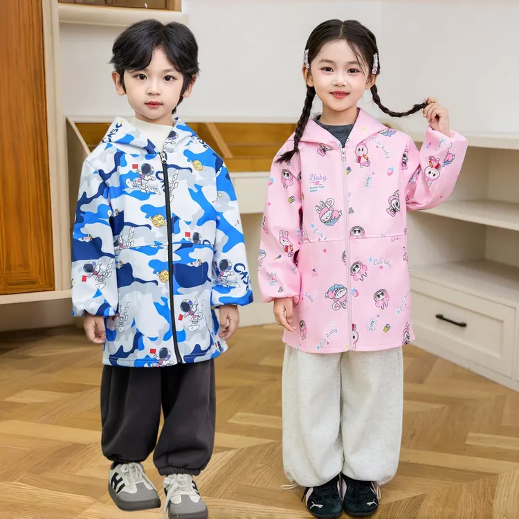 儿童防水罩衣美术绘画罩衫防污冬季男女童围衣宝宝吃饭加绒护衣