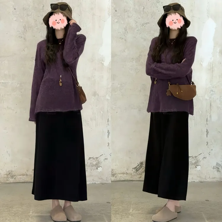 2025秋冬新款时尚单品混纺针织上衣长袖打底衫显瘦半身裙气质套装