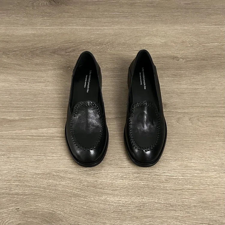 Dannyfrey头层牛皮复古英伦风新款编织圆头擦色一脚蹬深口单鞋