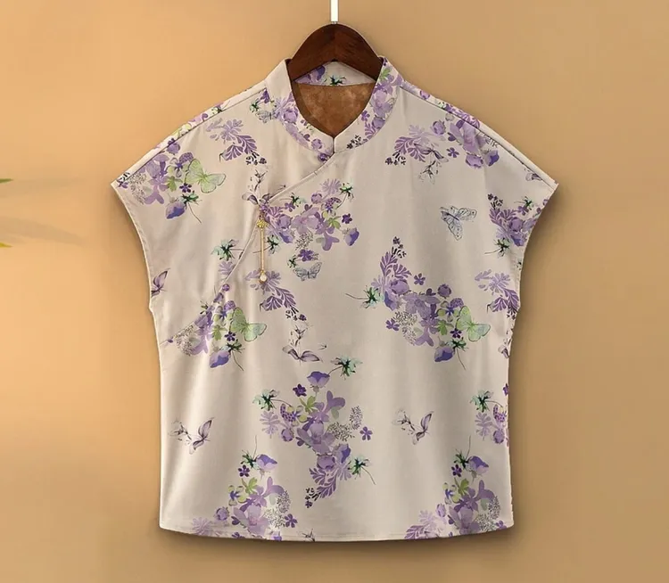 夏款2025新款上衣小衫新中式女装国风立领提花气质短袖中国风上衣