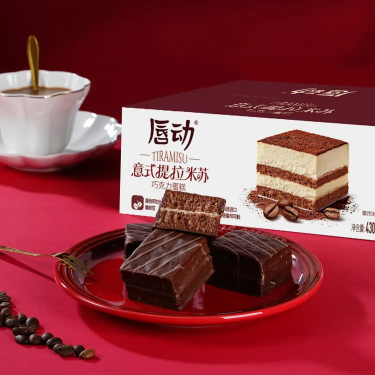 【新品推荐】唇动经典提拉米苏口味零食早餐休闲涂层蛋糕430g整箱