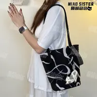 MIAO黑灰小猫可爱猫咪夏款斜挎包流行帆布袋子百搭帆布包包B