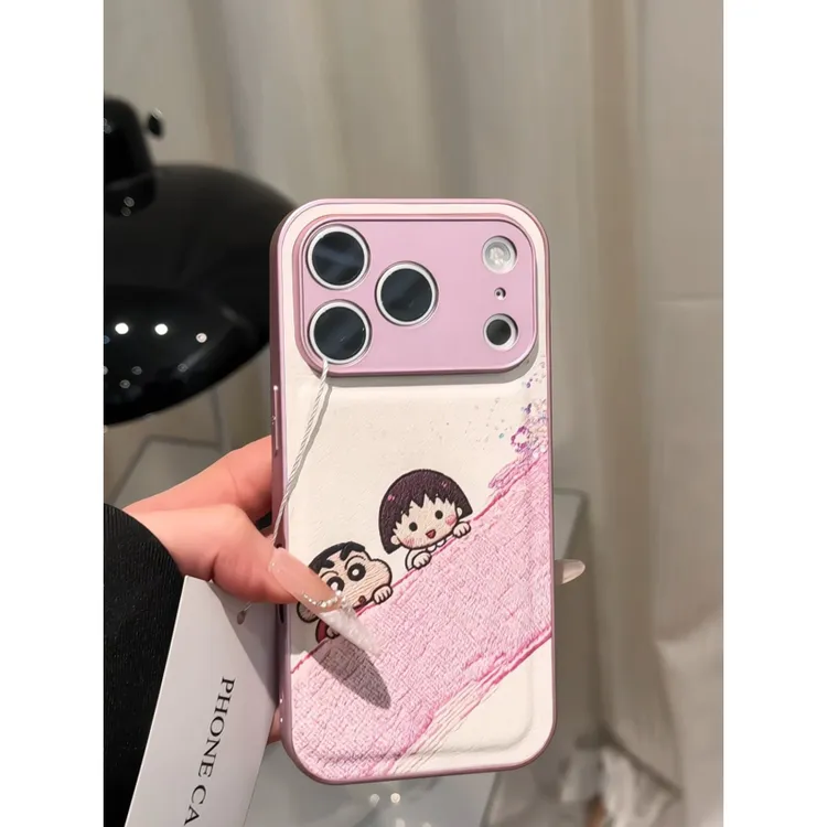 小新与小丸子适用苹果17p手机壳16PM金属皮纹防摔oppo华为p80小米