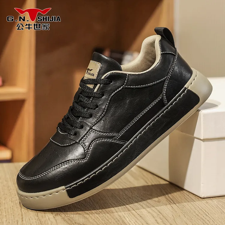 公牛世家男鞋秋季休闲板鞋极简风平跟休闲鞋时尚百搭潮鞋男工装鞋