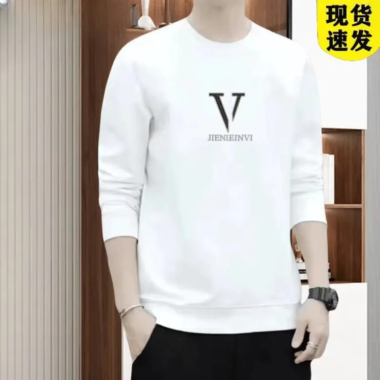 雅鹿专卖店秋冬新款男士长袖印花加绒卫衣圆领宽松上衣男士时尚