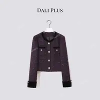 DALI PLUS“暗夜紫小香”巨显白拼丝绒轻奢单排扣香风外套-D5CH4976
