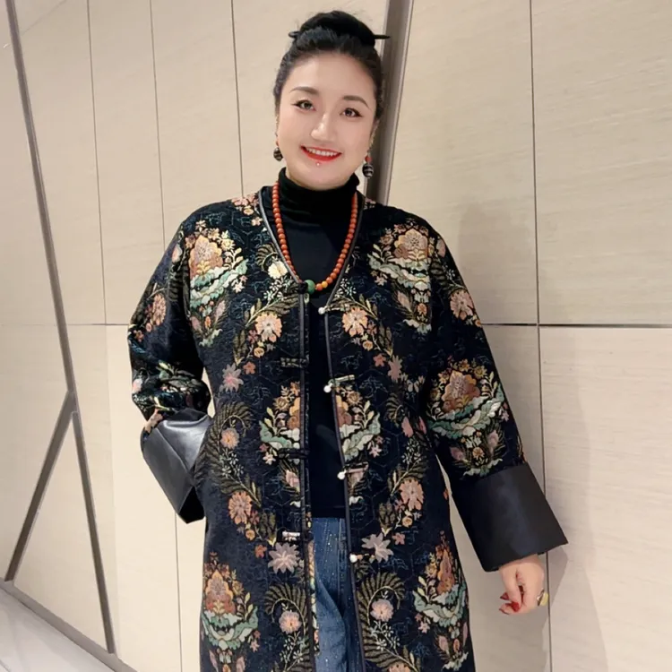 冬日新款长款中开外套 显瘦 民族服装