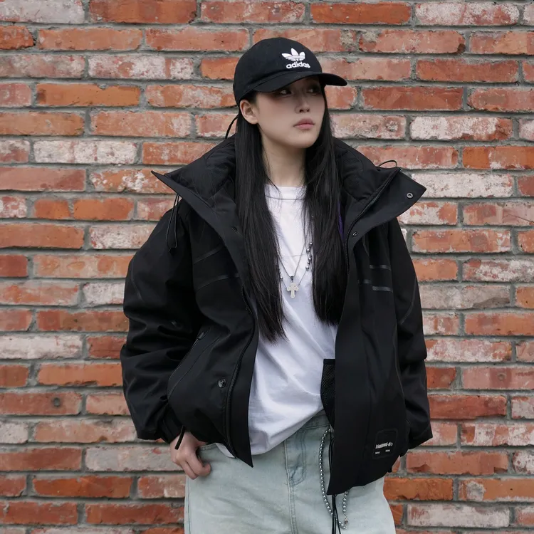 【极寒潮款】冬季美式百搭潮流连帽羽绒服时尚撞色线条设计加厚保暖