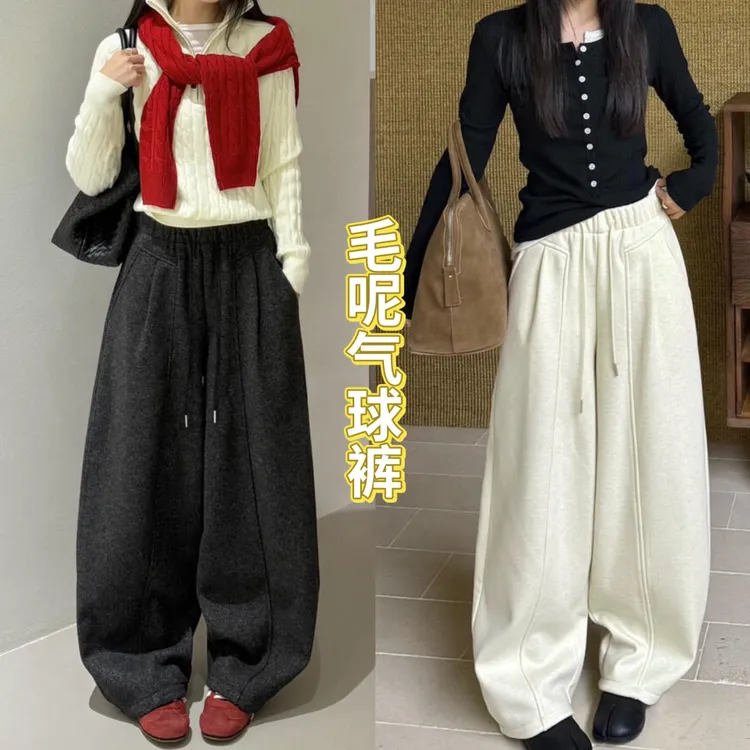 抗冻一体绒 毛呢羊绒弯刀裤&极简设计感线条糯绒韩系长裤休闲裤01