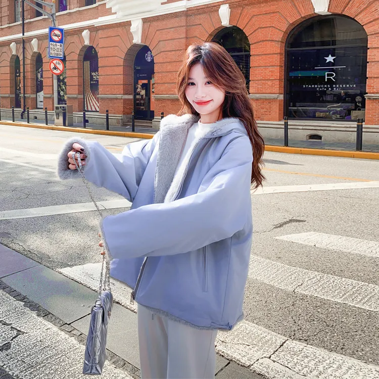 甜酷氛围感两面穿皮毛一体外套2025冬新款时尚百搭小众ins风棉衣