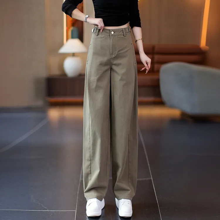 复古休闲工装裤女2025春秋新款显瘦拖地裤今年流行高腰阔腿弯刀裤