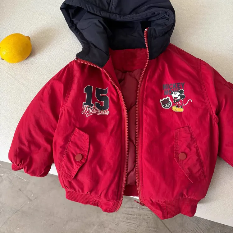 儿童连帽棉服男女2025秋冬新款小童卡通棉衣宝宝夹棉外套时尚潮款