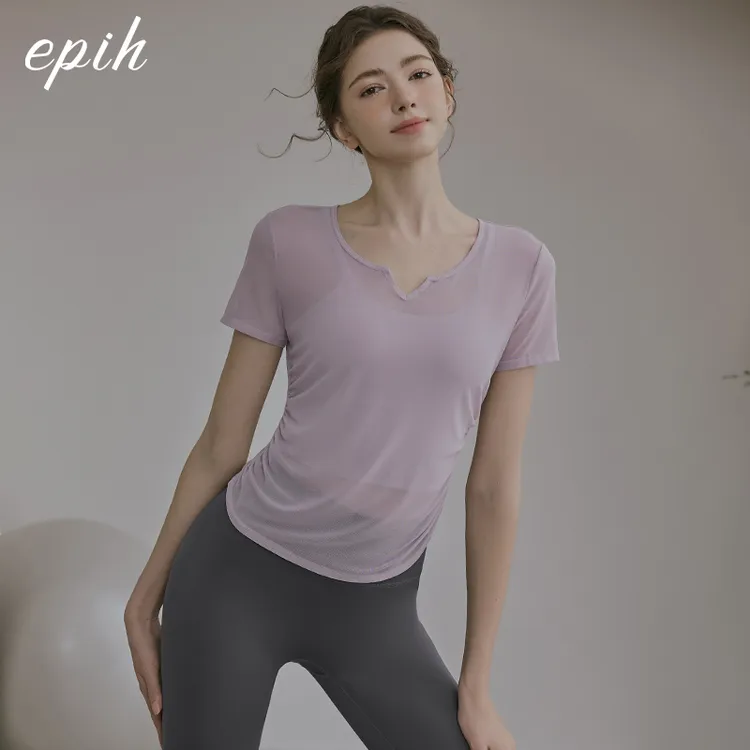 仙气瑜伽服上衣女春夏季绝美健身普拉提运动套装网纱短袖2025新款