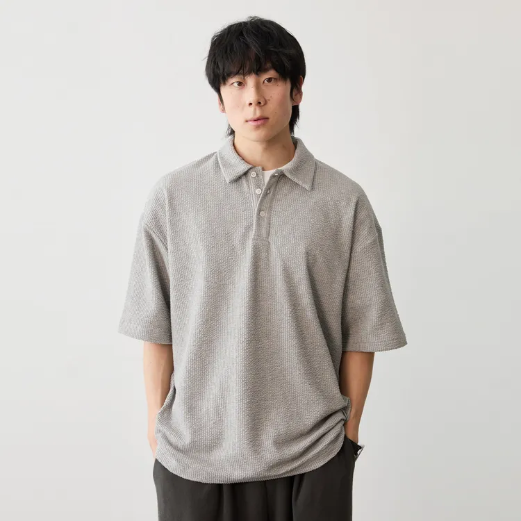 Vavu泡泡肌理感Polo衫夏季翻领纽扣短袖宽松纹理设计感情侣T恤衫