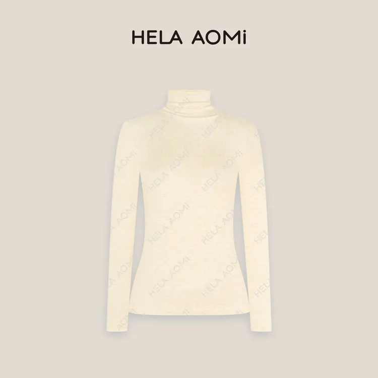 HELA AOMI“水磨羊绒”山羊绒高纱织纯色高领直筒宽松休闲套头T恤