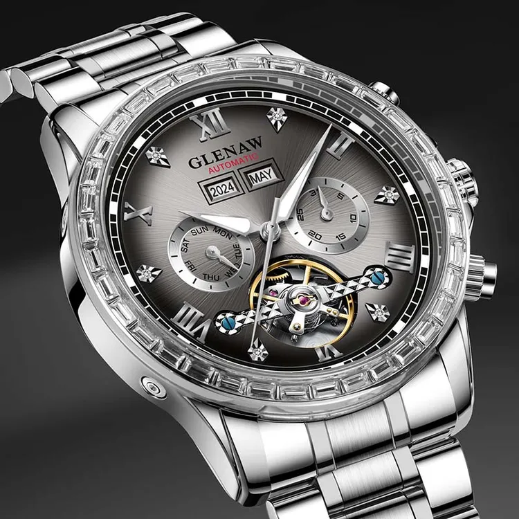 2025年新款全自动夜光防水多功能万年历陀飞轮时尚百搭男士机械表