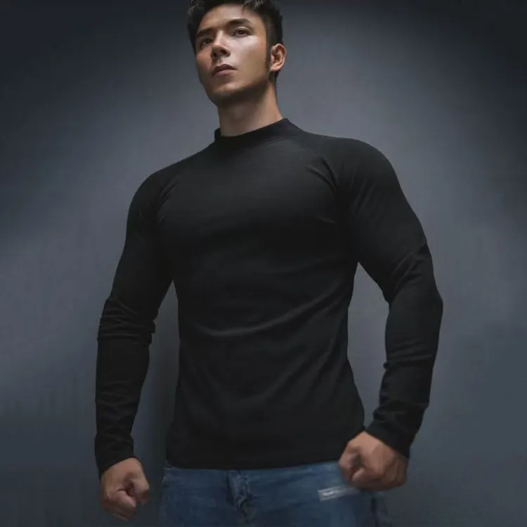 德绒保暖修身半高领长袖打底长T男运动上衣显大高弹衣服短袖潮T恤