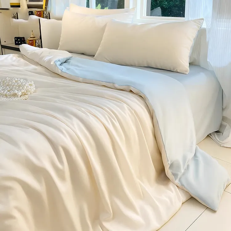 2025夏季凉感冰丝床上四件套丝滑裸睡床单被套三件套轻奢高级床品
