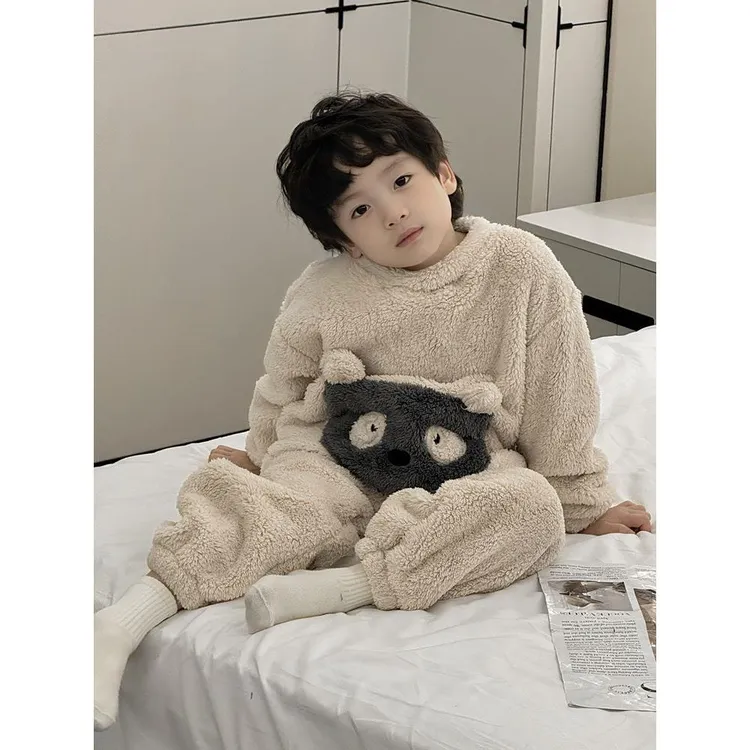 睡衣男款儿童冬季毛毛保暖家居服法兰绒男童秋冬款套装宝宝冬装厚