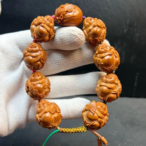 橄榄核雕八大弥勒手链手串文玩核雕弥勒佛手工艺品