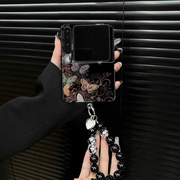 适用华为purax典藏版手机壳刺绣蝴蝶小羊皮折叠壳全包保护套