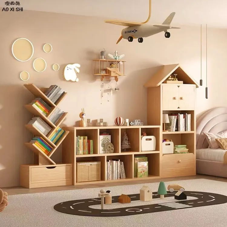 澳西施实木幼儿园家用书本玩具杂物收纳书架置物架收纳柜创意组合